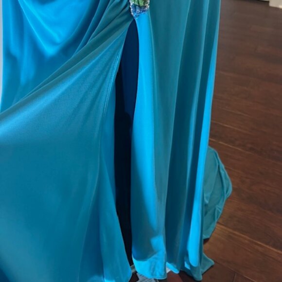 NWT Xcite Formal Dress Sleeveless Jersey Blue Fabric Size 14 - Picture 8 of 9